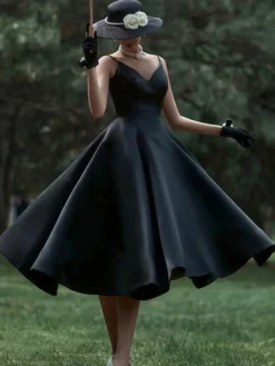 Robes de mariée noires Robe de mariée A-ligne sans manches longueur thé Personnalisation gratuite