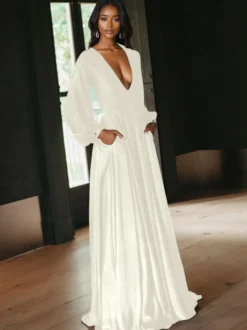 Robes de mariée noires Robe de soirée manche longue dos nu à traîne