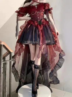 Robes de Noël gothiques lolita avec nœuds rouges roses et blancs ceinture dos nu