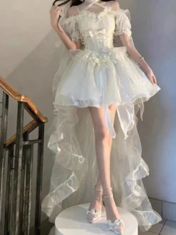 Robes de Noël gothiques lolita avec nœuds rouges roses et blancs ceinture dos nu