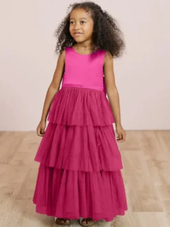 Robes de soirée de mariage robes de dîner doux de mariage robe de fille de fleur robes de fille de fleur sans manches arcs à plusieurs niveaux bleu vert