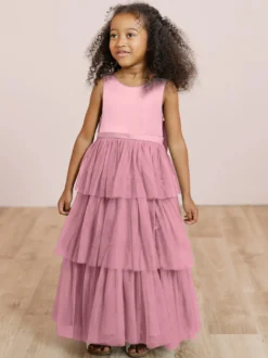 Robes de soirée de mariage robes de dîner doux de mariage robe de fille de fleur robes de fille de fleur sans manches arcs à plusieurs niveaux bleu vert