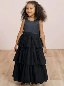 Robes de soirée de mariage robes de dîner doux de mariage robe de fille de fleur robes de fille de fleur sans manches arcs à plusieurs niveaux bleu vert