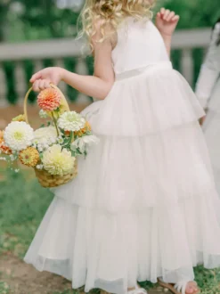 Robes de soirée de mariage robes de dîner doux de mariage robe de fille de fleur robes de fille de fleur sans manches arcs à plusieurs niveaux bleu vert