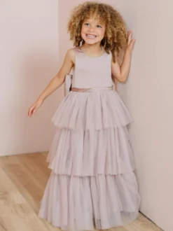 Robes de soirée de mariage robes de dîner doux de mariage robe de fille de fleur robes de fille de fleur sans manches arcs à plusieurs niveaux bleu vert