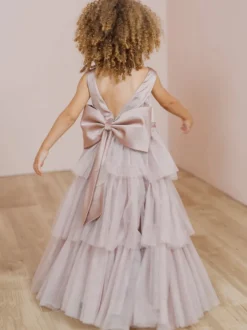 Robes de soirée de mariage robes de dîner doux de mariage robe de fille de fleur robes de fille de fleur sans manches arcs à plusieurs niveaux bleu vert