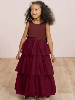 Robes de soirée de mariage robes de dîner doux de mariage robe de fille de fleur robes de fille de fleur sans manches arcs à plusieurs niveaux bleu vert