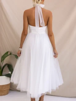 Robes De Soirée Robe Semi-formelle Violette Plissée À Col Haut Sans Manches