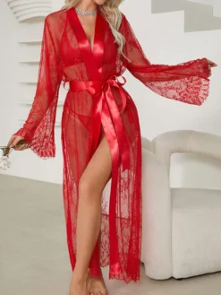 Robes en dentelle transparentes vêtements de nuit transparents chemise de nuit à manches longues lingerie