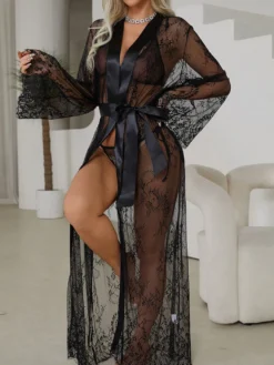 Robes en dentelle transparentes vêtements de nuit transparents chemise de nuit à manches longues lingerie