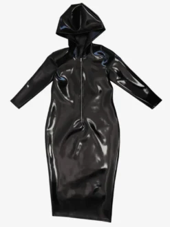 Robe sexy en latex avec fermeture éclair élastique uniforme body moulant à manches longues et capuche tenue de soirée midi sexy