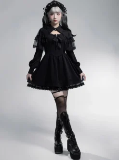 Robes gothiques Lolita avec nœuds et volants Blanc Blanc