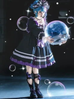 Robes gothiques Lolita avec nœuds et volants Noir Vert