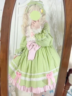 Robes gothiques Lolita avec nœuds et volants Noir Vert