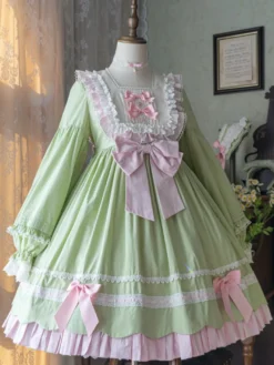 Robes gothiques Lolita avec nœuds et volants Noir Vert