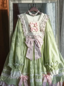 Robes gothiques Lolita avec nœuds et volants Noir Vert