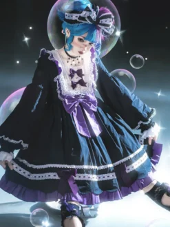 Robes gothiques Lolita avec nœuds et volants Noir Vert