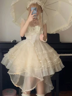 Robes gothiques Lolita en dentelle à volants robe blanche à bretelles Jsk