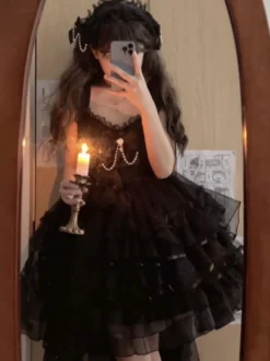 Robes gothiques Lolita en dentelle à volants robe blanche à bretelles Jsk