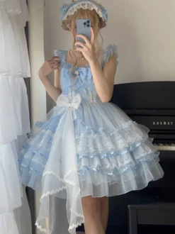 Robes gothiques Lolita en dentelle à volants robe blanche à bretelles Jsk