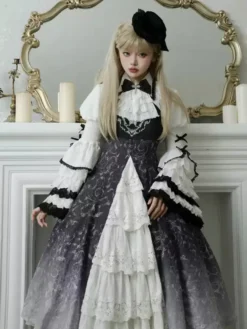 Robes gothiques Lolita en dentelle à imprimé floral noir noir