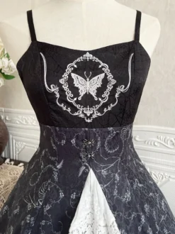 Robes gothiques Lolita en dentelle à imprimé floral noir noir