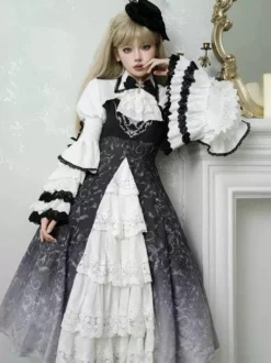 Robes gothiques Lolita en dentelle à imprimé floral noir noir