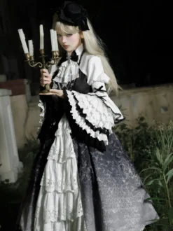 Robes gothiques Lolita en dentelle à imprimé floral noir noir