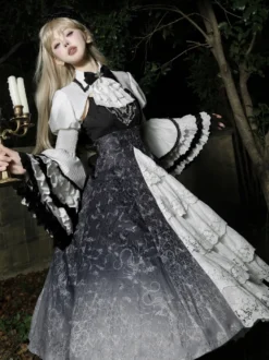 Robes gothiques Lolita en dentelle à imprimé floral noir noir