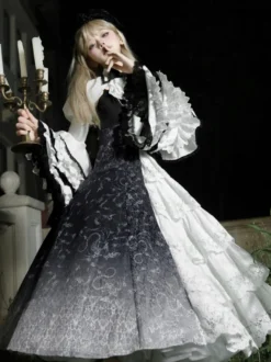 Robes gothiques Lolita en dentelle à imprimé floral noir noir