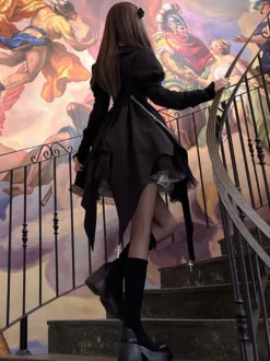 Robes Gothiques Lolita À Lacets Noir Vintage Manches Longues