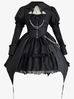 Robes Gothiques Lolita À Lacets Noir Vintage Manches Longues