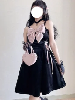 Robes gothiques Lolita à lacets avec nœuds noir rose vintage JSK