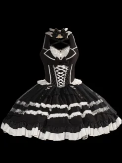 Robes Gothiques Lolita Nœuds Dentelle Noir Blanche Style Servante