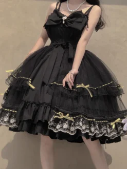 Robes Gothiques Lolita Nœuds Volants Noir Couches