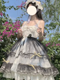 Robes Gothiques Lolita Nœuds Volants Noir Couches
