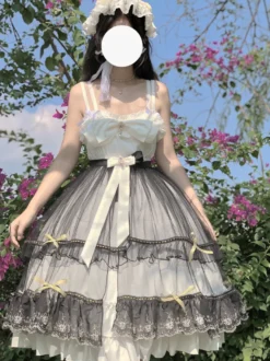 Robes Gothiques Lolita Nœuds Volants Noir Couches