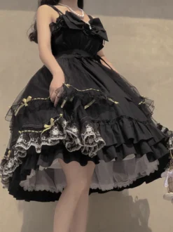 Robes Gothiques Lolita Nœuds Volants Noir Couches