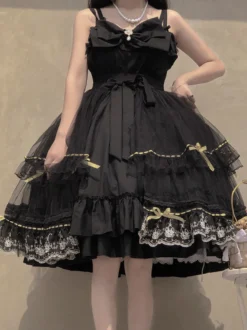 Robes Gothiques Lolita Nœuds Volants Noir Couches