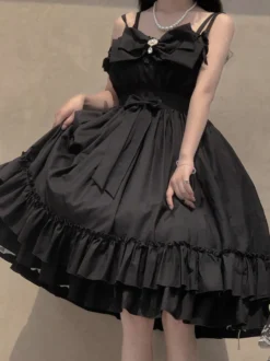Robes Gothiques Lolita Nœuds Volants Noir Couches