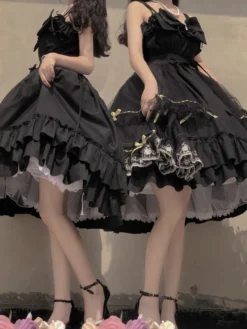 Robes Gothiques Lolita Nœuds Volants Noir Couches