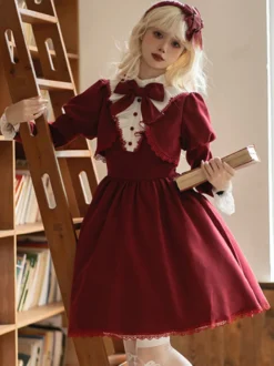 Robes Gothiques Lolita Nœuds Volants Bordeaux