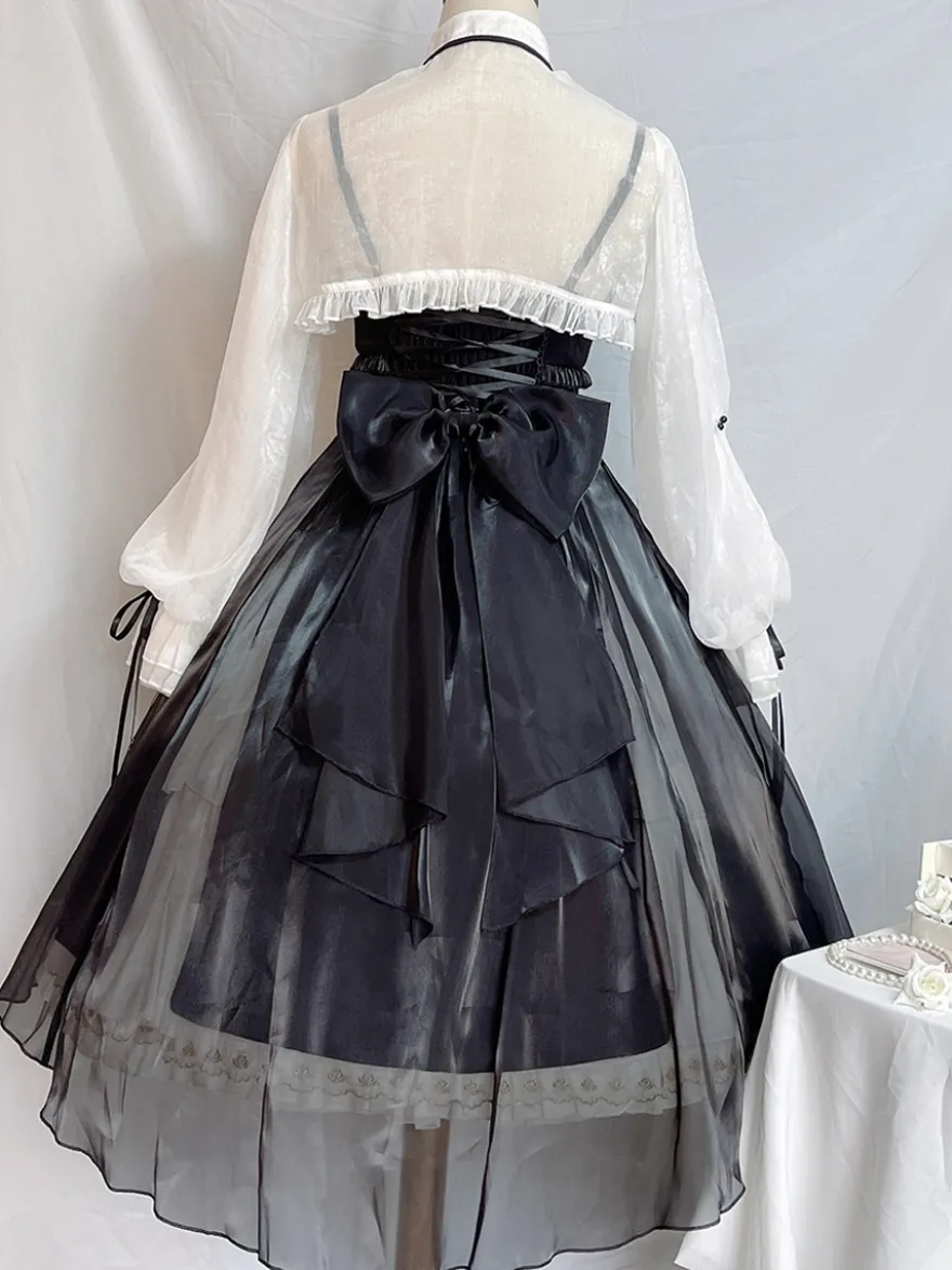 Robes Gothiques Lolita Nœuds Volants Noir Blanche Vintage