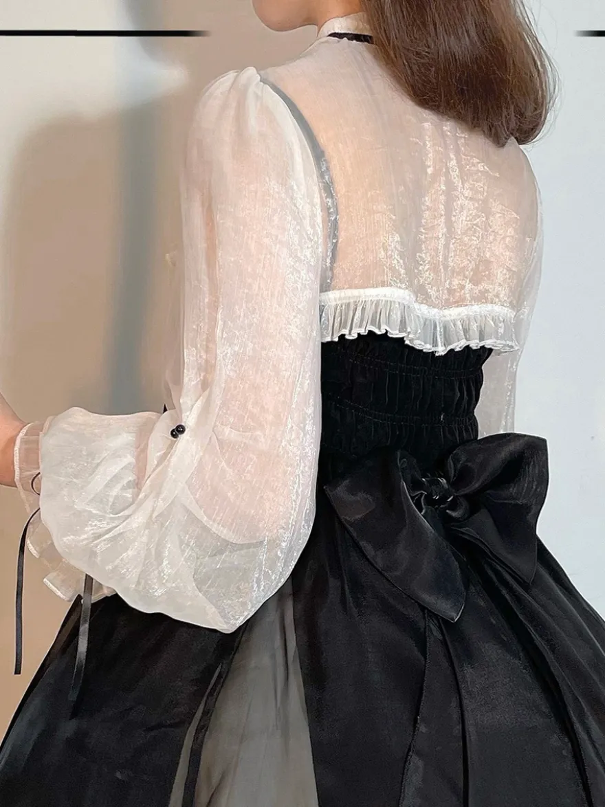 Robes Gothiques Lolita Nœuds Volants Noir Blanche Vintage
