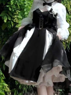 Robes Gothiques Lolita Nœuds Volants Noir Blanche Vintage