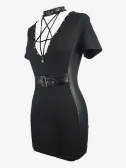 Robes gothiques Lolita Punk avec œillets robe noire