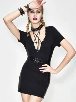 Robes gothiques Lolita Punk avec œillets robe noire