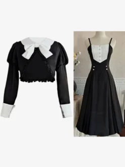 Robes Gothiques Lolita Volants Plissé Noir Manches Longues