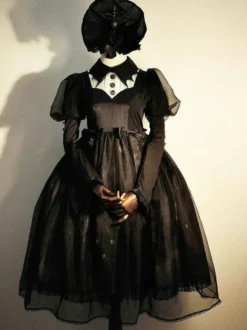 Robes gothiques Lolita à volants et nœuds imprimé floral noir et noir