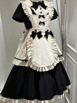 Robes gothiques Lolita à volants et nœuds Bloc de couleurs Noir Noir